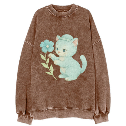 Aqua Kitten - Vintage Sweatshirt - Brown