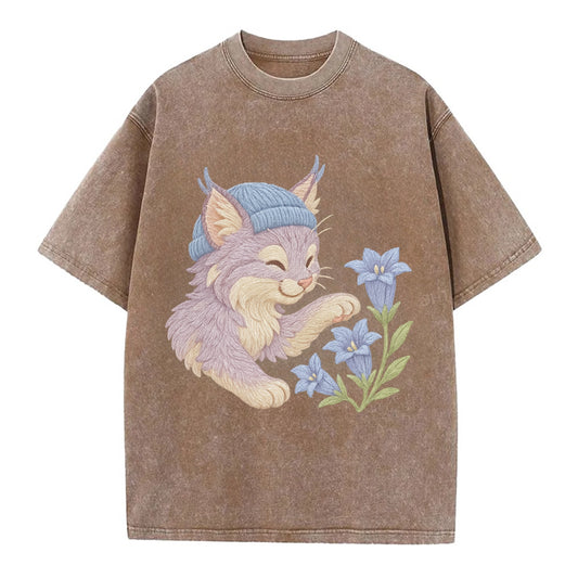 Lynx and Gentian  - Vintage T-shirt - Brown