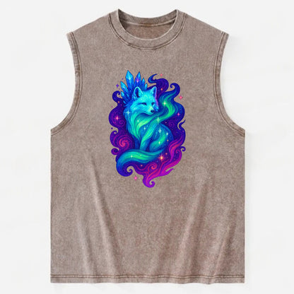 Ethereal arctic fox with fur that transforms into crystal formations, - Vintage Washed Tank - Brown