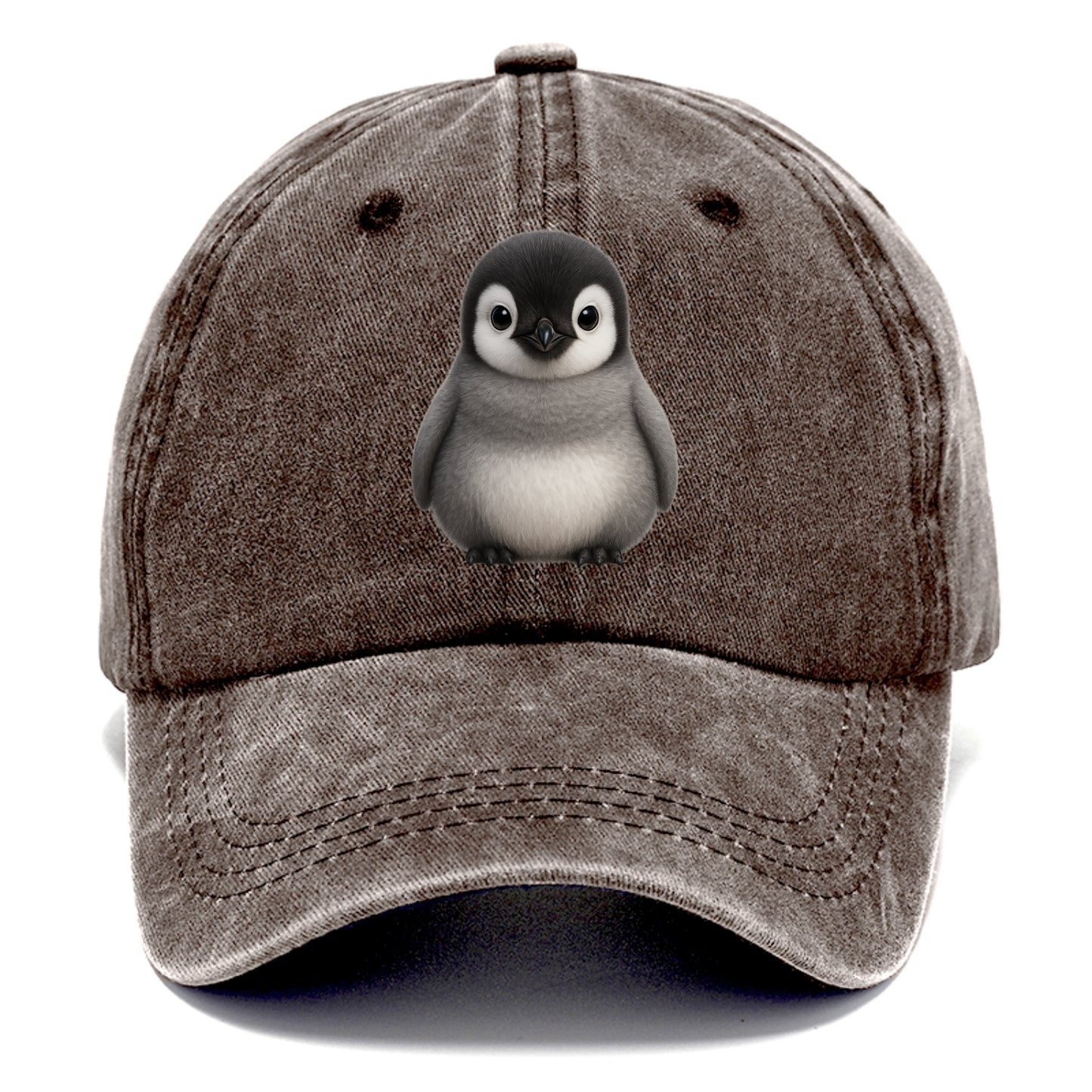 Baby Adelie Penguin - black and white, round body, curious eyes, front-facing, - Classic Cap - Brown
