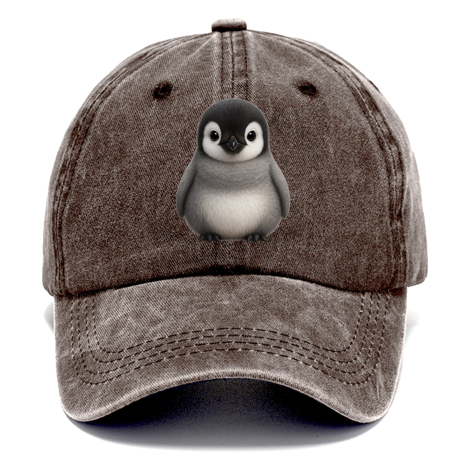 Baby Adelie Penguin - black and white, round body, curious eyes, front-facing, - Classic Cap - Brown