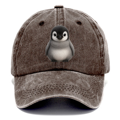 Baby Adelie Penguin - black and white, round body, curious eyes, front-facing, - Classic Cap - Brown