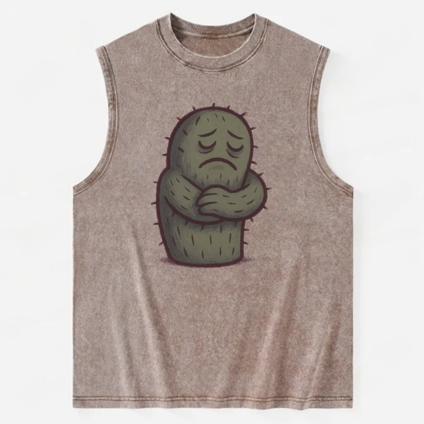 SINGLE IS VALID | Content cactus hugging itself - Vintage Washed Tank - Brown