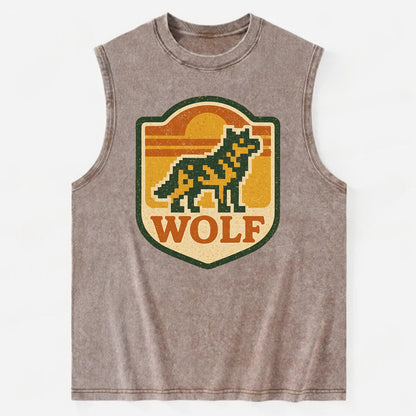 Digital Pixel Wolf  - Vintage Washed Tank - Brown