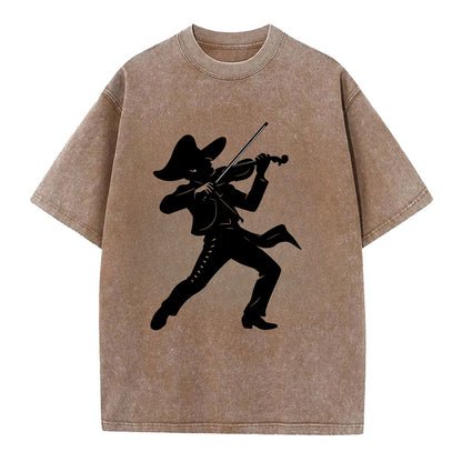 Mariachi violinist passionate performance - Vintage T-shirt - Brown