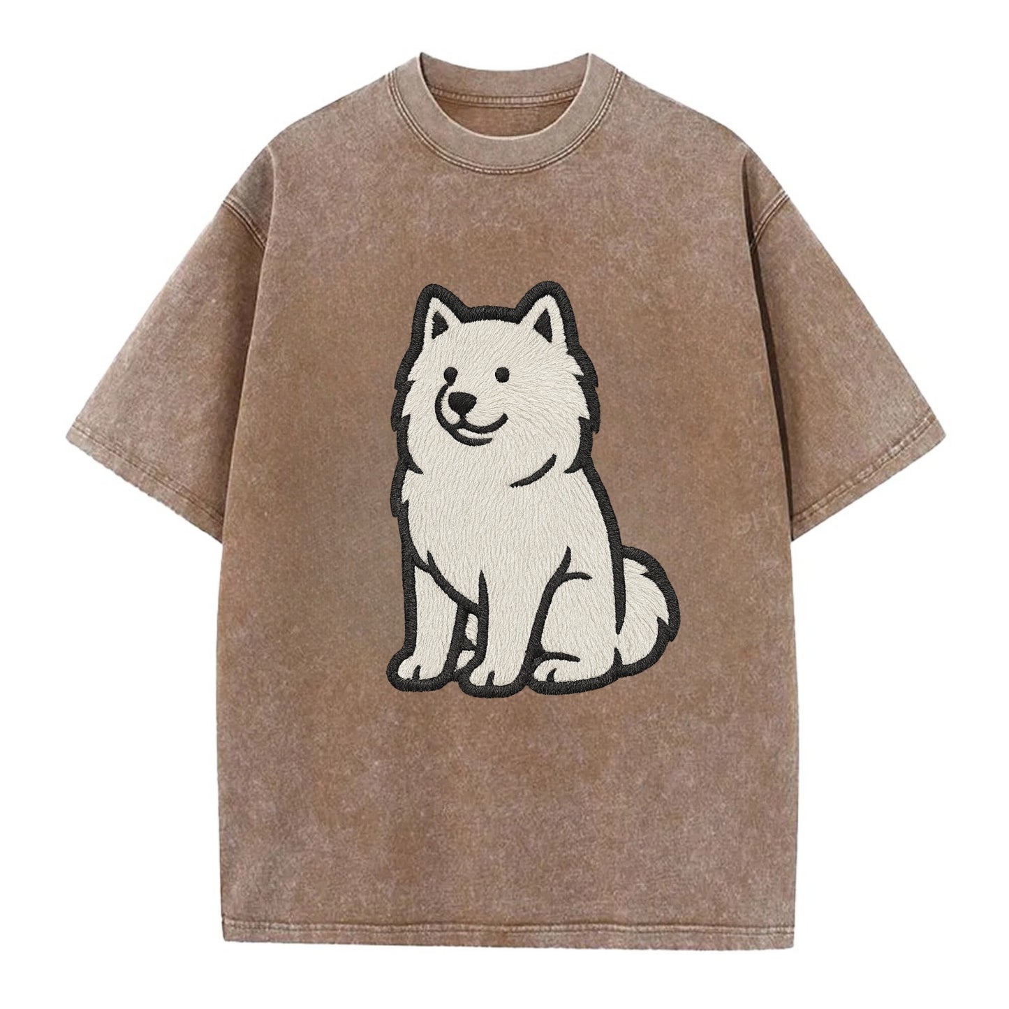Samoyed - White fluffy embroidered desig Vintage T-shirt - Brown