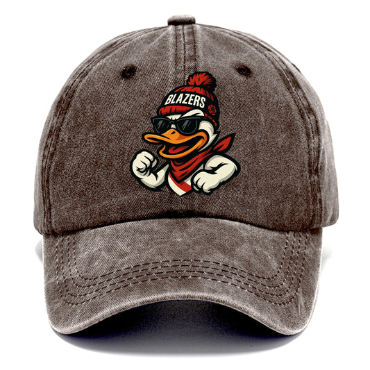 Oregon Duck wearing Trail Blazers beanie with rose patch and wayfarer sunglasses - Classic Cap - Brown
