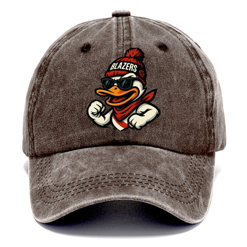 Oregon Duck wearing Trail Blazers beanie with rose patch and wayfarer sunglasses - Classic Cap