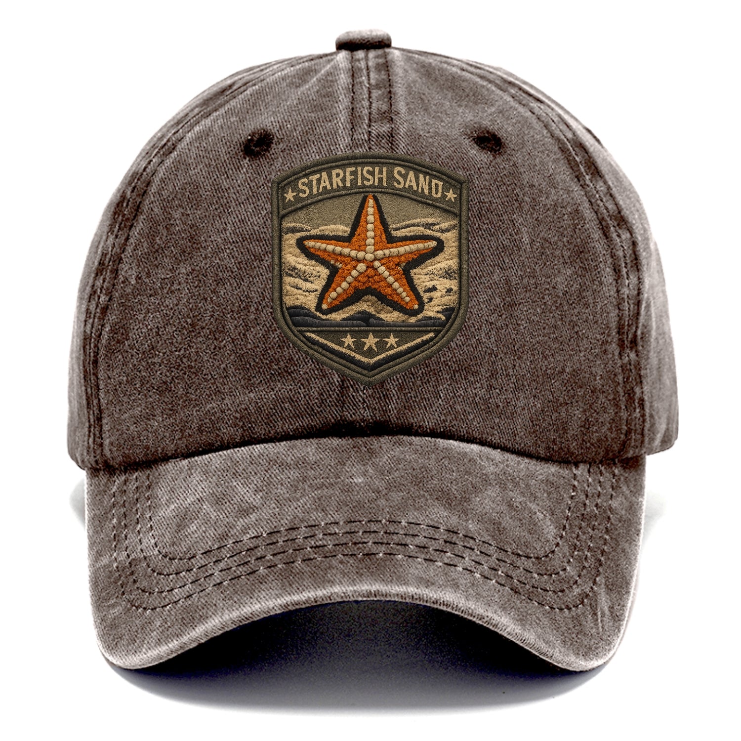 STARFISH SAND - sea star in orange and tan , beachcomber - Classic Cap - Brown