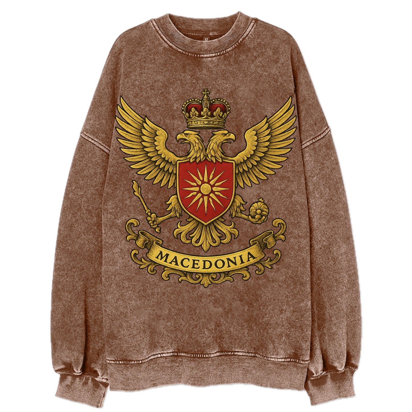 Macedonia Heritage Badge  - Vintage Sweatshirt - Brown