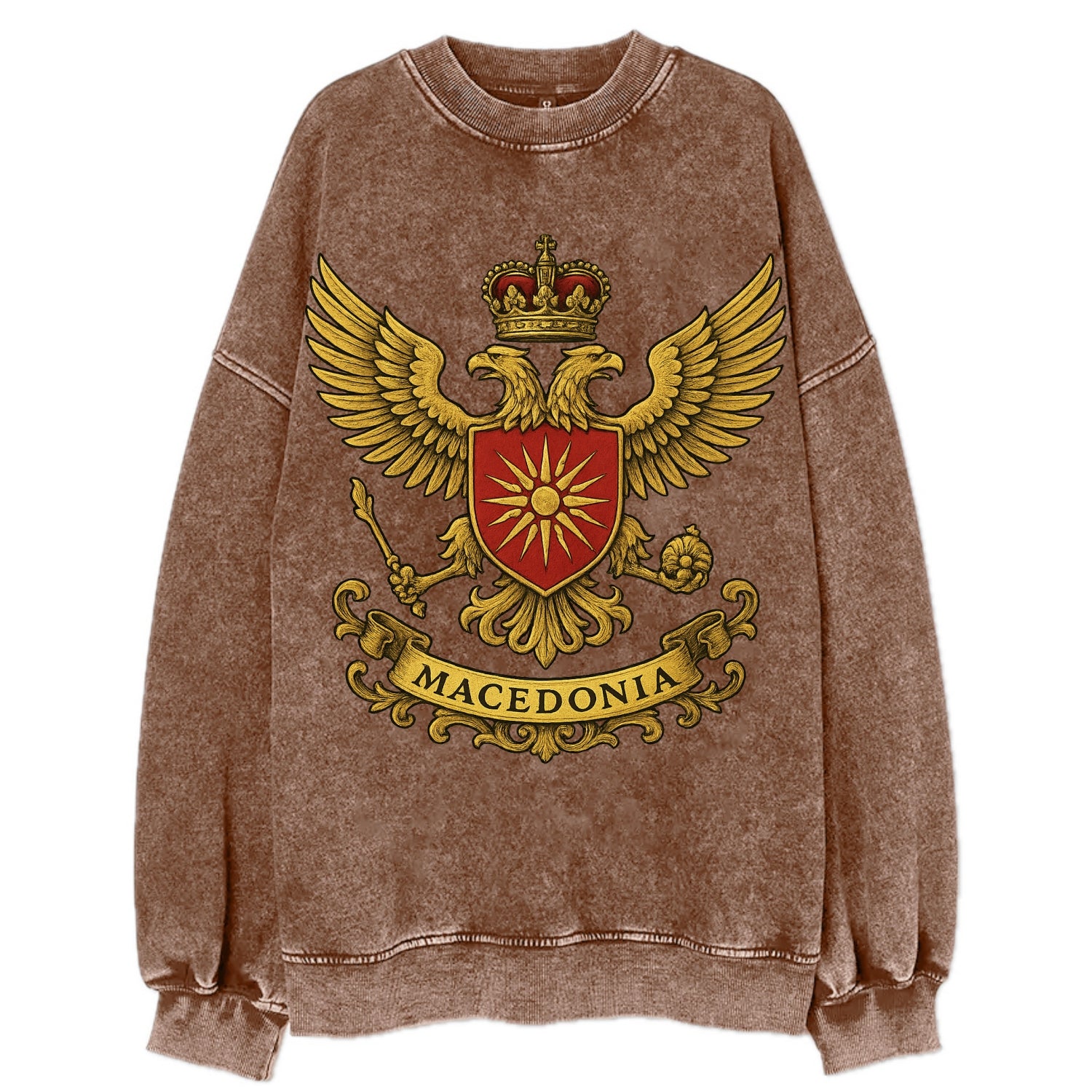 Macedonia Heritage Badge  - Vintage Sweatshirt - Brown