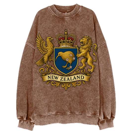 New Zealand Heritage Badge  - Vintage Sweatshirt - Brown