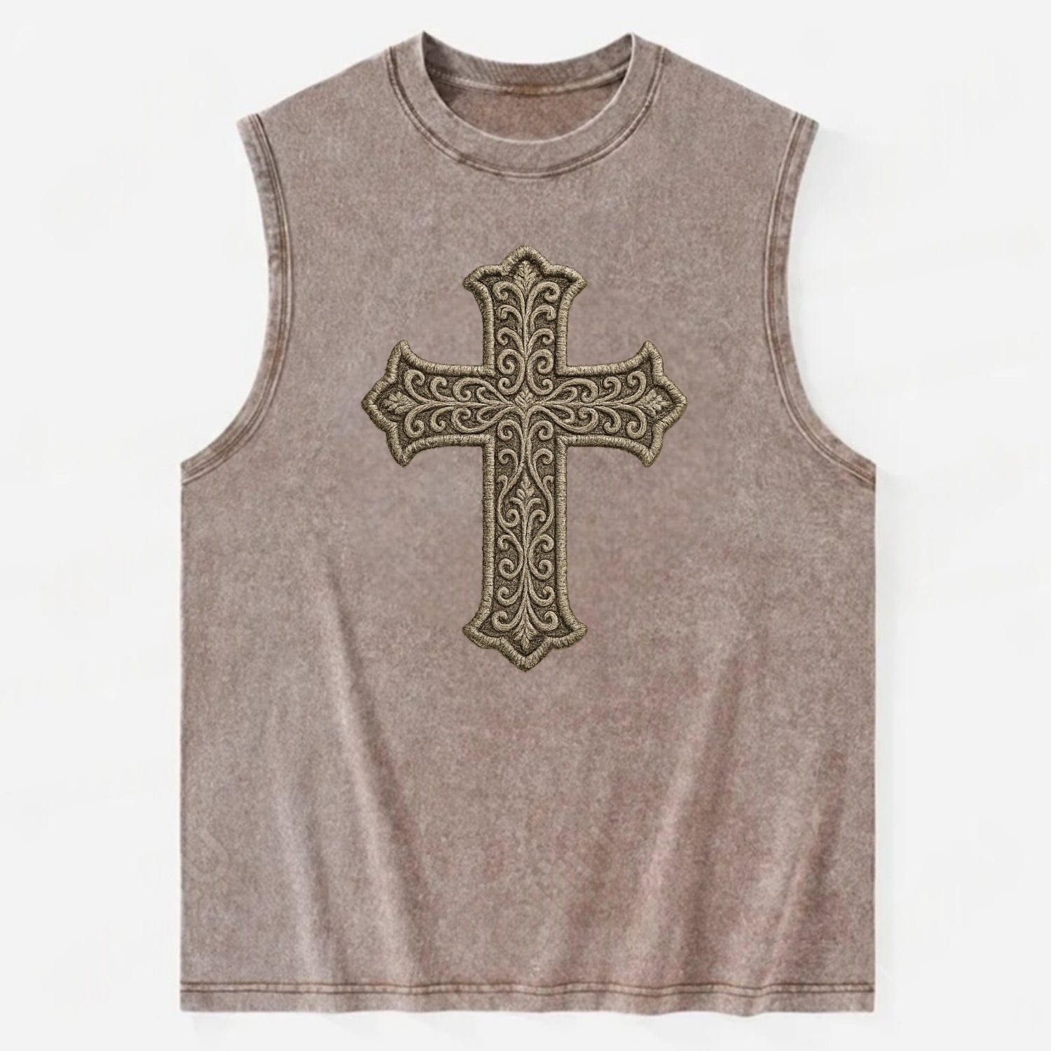 Filigree Cross  - Vintage Washed Tank - Brown