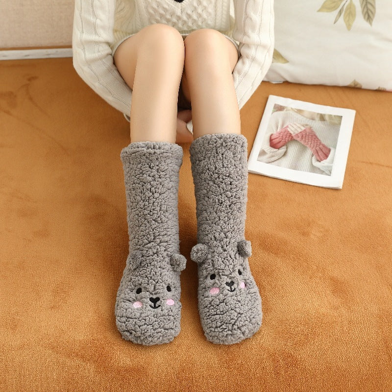 Cozy Bear Plush Velvet Socks - Warm & Cute Winter Sleepwear