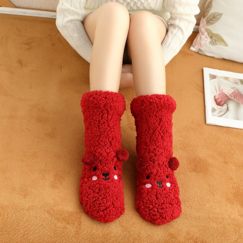 Cozy Bear Plush Velvet Socks - Warm & Cute Winter Sleepwear