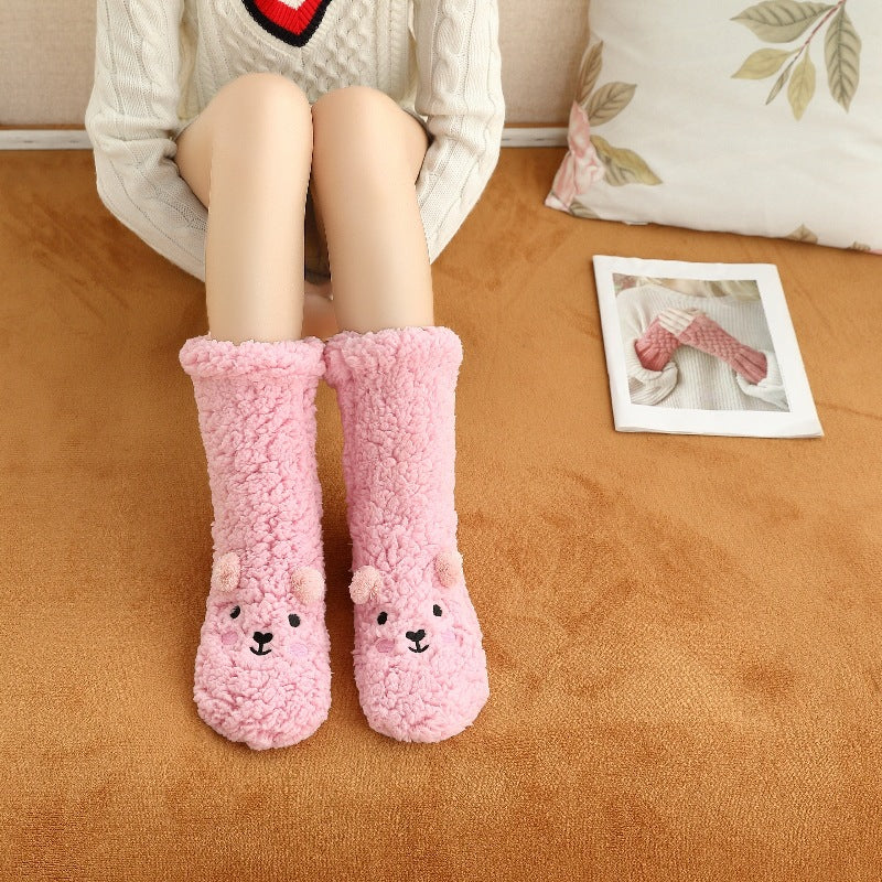 Cozy Bear Plush Velvet Socks - Warm & Cute Winter Sleepwear