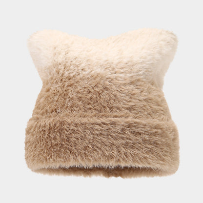 Cute Cat Ear Gradient Beanie - Cozy Knit Hat for Women