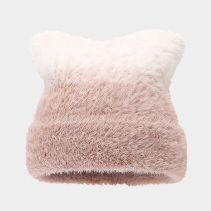 Cute Cat Ear Gradient Beanie - Cozy Knit Hat for Women