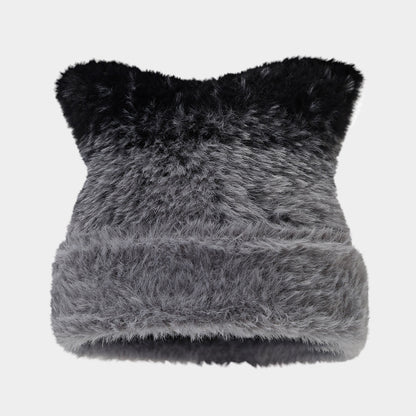 Cute Cat Ear Gradient Beanie - Cozy Knit Hat for Women
