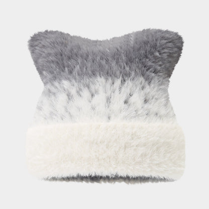 Cute Cat Ear Gradient Beanie - Cozy Knit Hat for Women