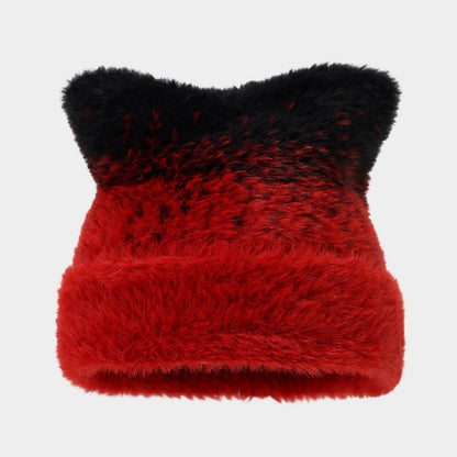 Cute Cat Ear Gradient Beanie - Cozy Knit Hat for Women