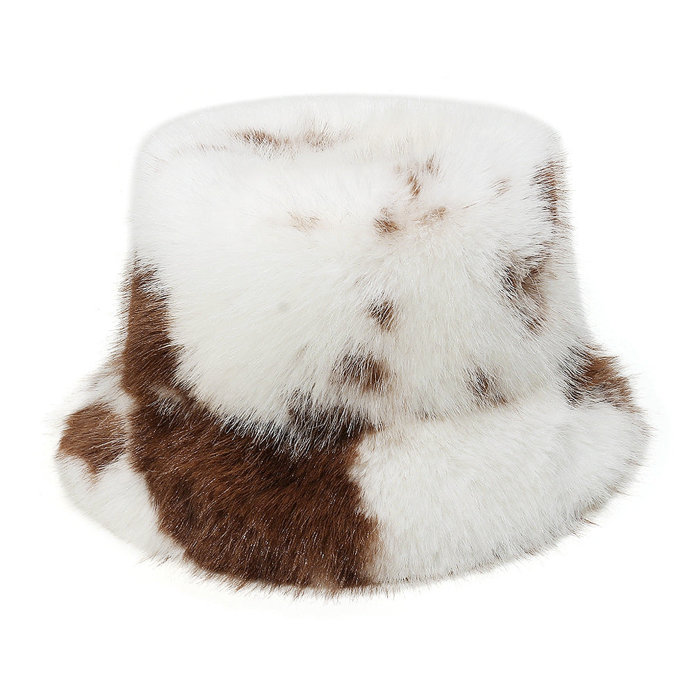 Cozy Cow Print Faux Fur Fisherman Hat