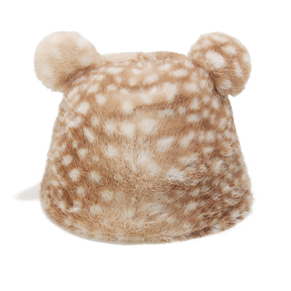 Cozy Deer Print Faux Fur Bucket Hat