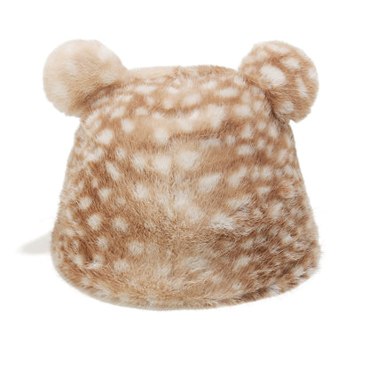 Cozy Deer Print Faux Fur Bucket Hat
