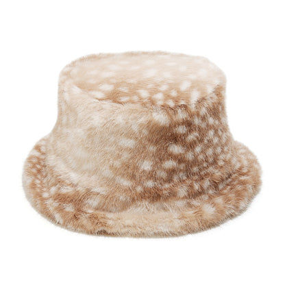 Cozy Deer Print Faux Fur Bucket Hat