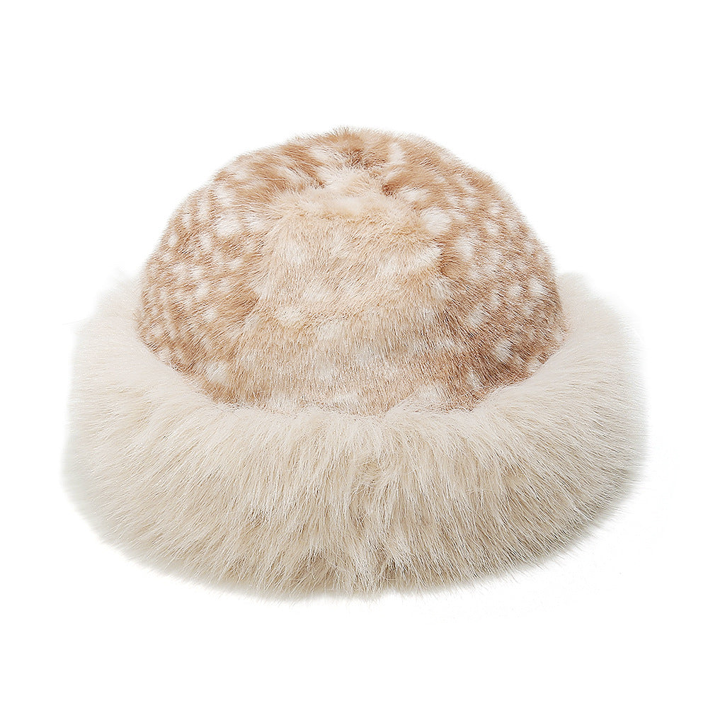 Cozy Deer Print Faux Fur Bucket Hat