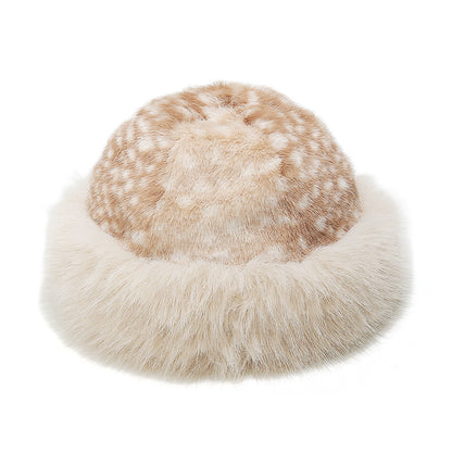 Cozy Deer Print Faux Fur Bucket Hat