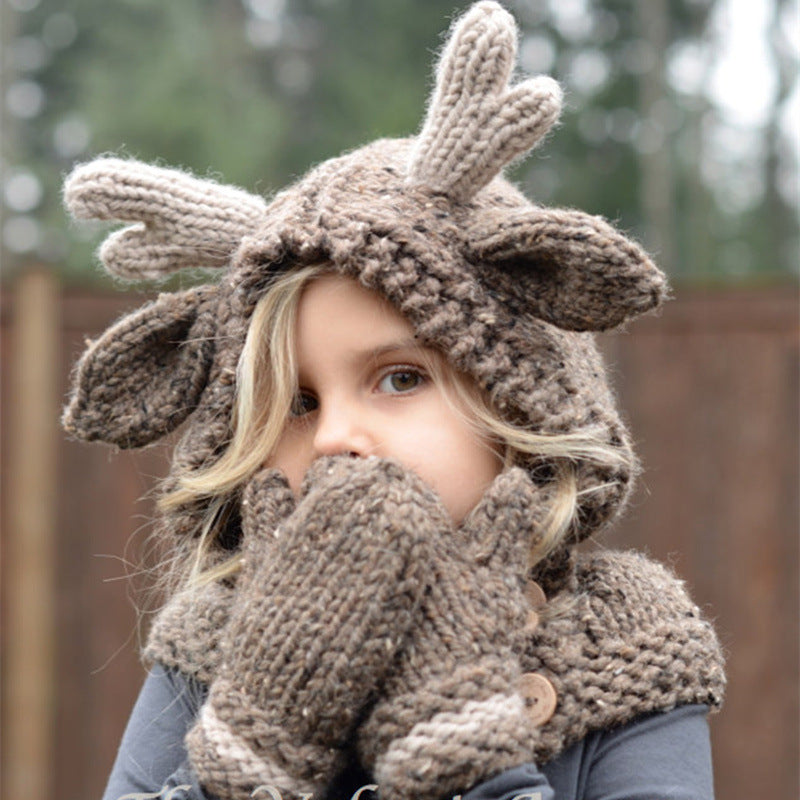 Cozy Elk Animal Hat & Scarf Set for Kids & Adults