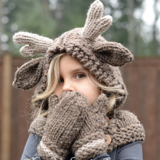 Cozy Elk Animal Hat & Scarf Set for Kids & Adults
