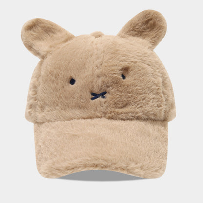Cute Faux Rabbit Fur Baseball Cap with Ears