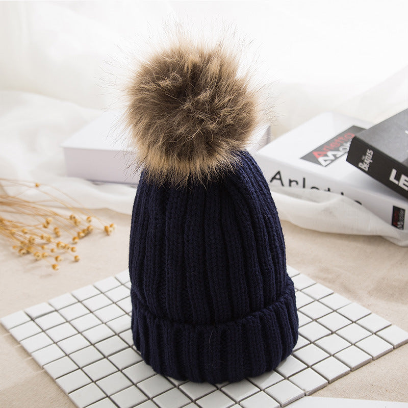 Cozy Knit Beanie with Faux Fur Pom - Korean Style Warm Hat