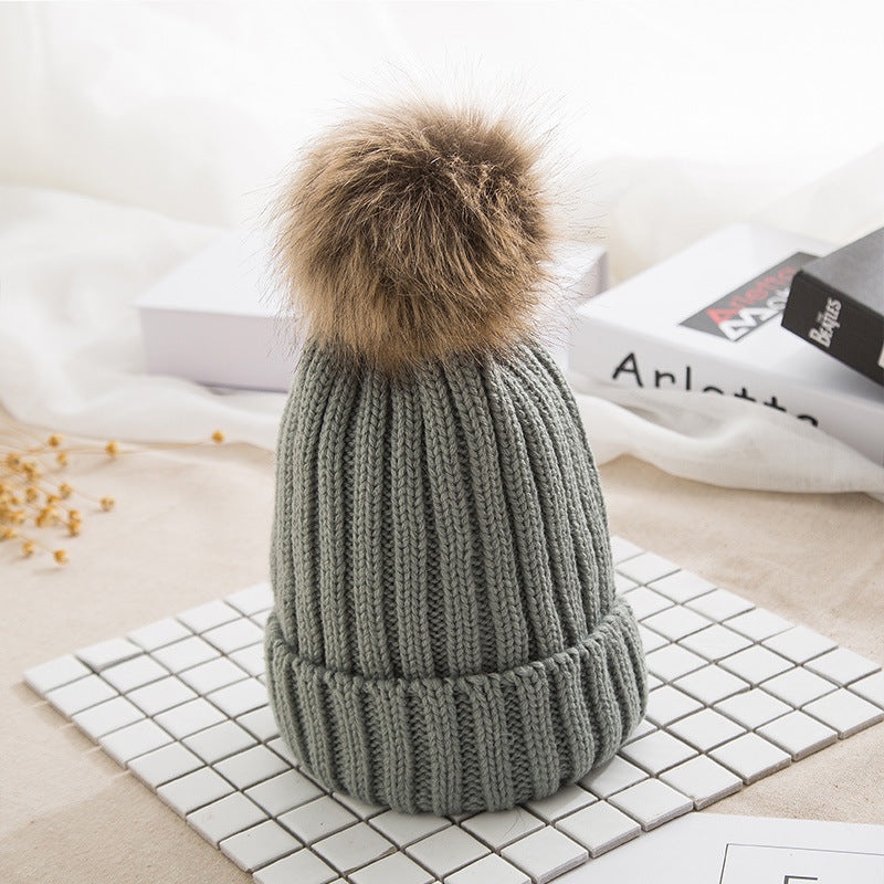 Cozy Knit Beanie with Faux Fur Pom - Korean Style Warm Hat