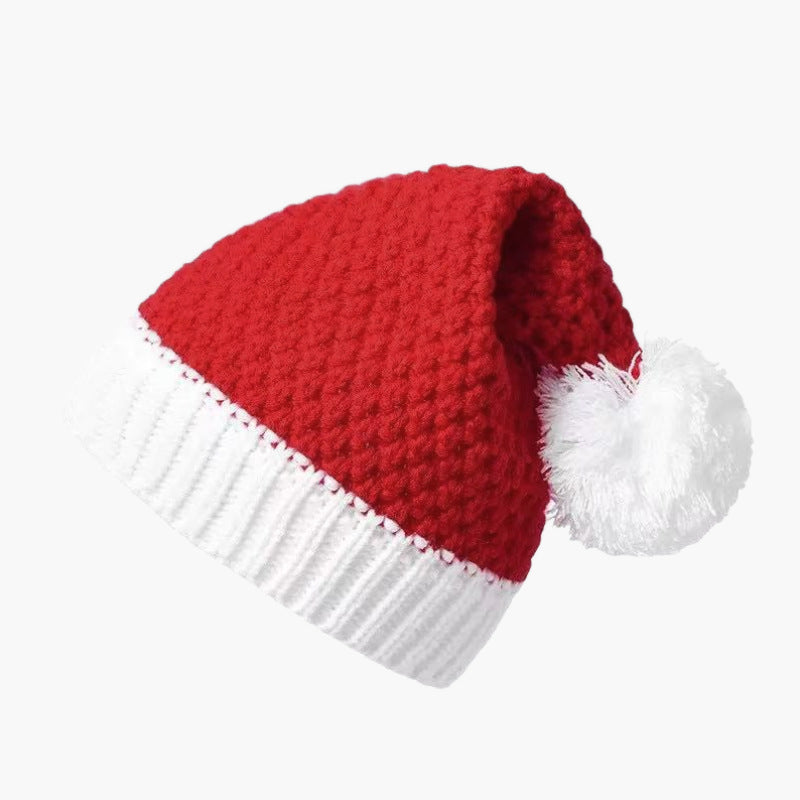 Cross-Border Knit Christmas Hat for Women – Autumn/Winter Warm Pineapple-Texture Pom-Pom Beanie, Holiday Costume Wool Hat for Men