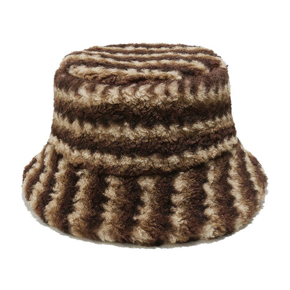 Cozy Lamb Hair Plush Fisherman Hat - Gradient Stripes
