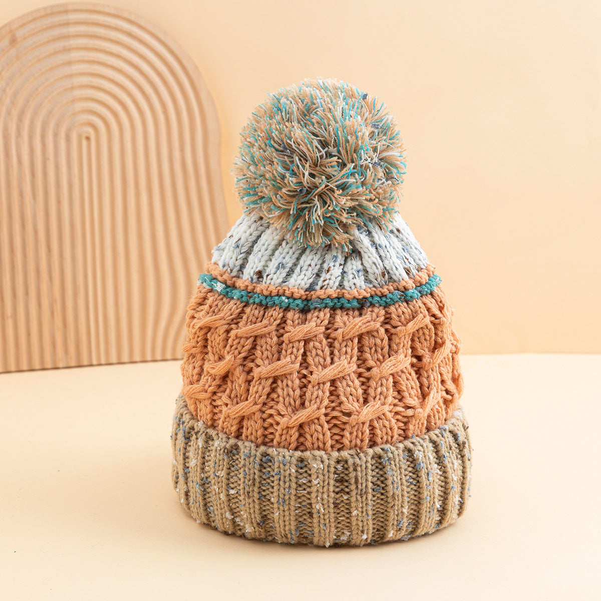 Cozy Mixed Color Knit Beanie with Pom
