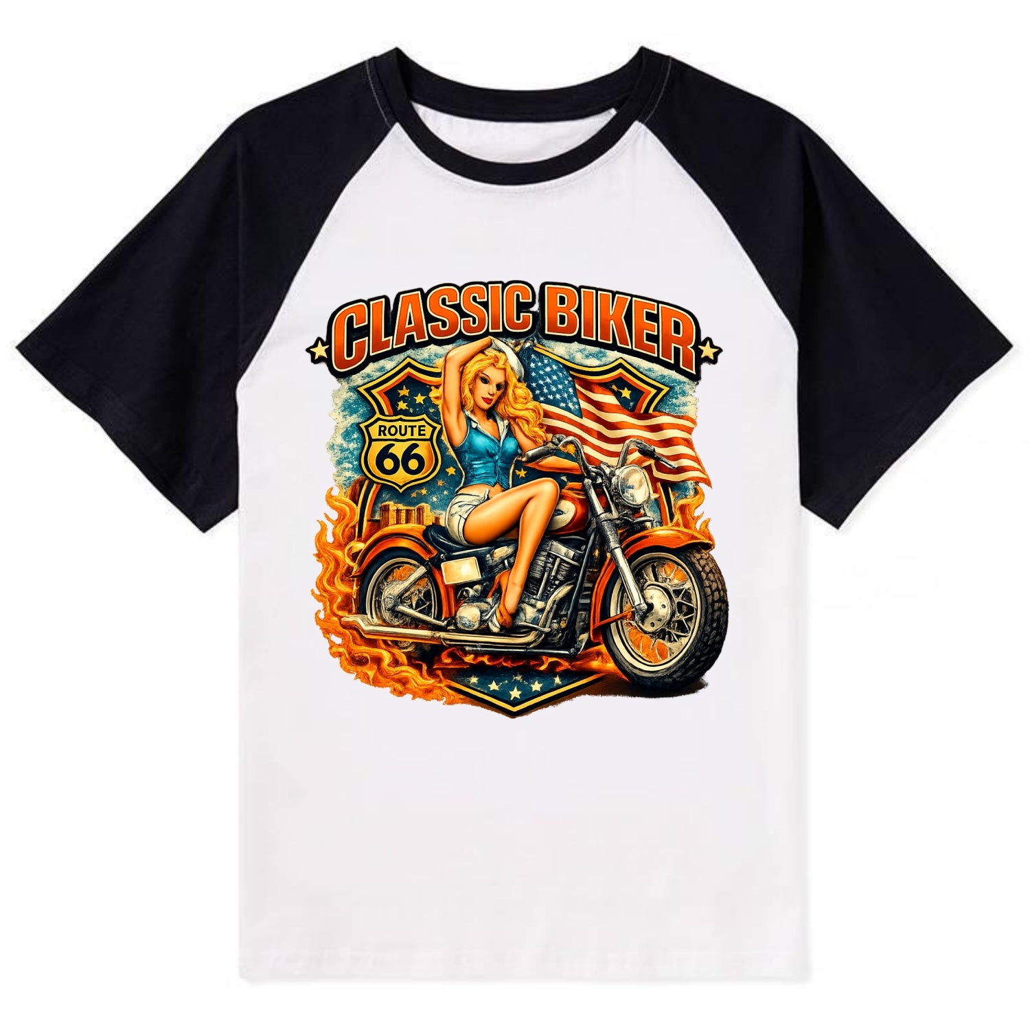 Classic Pinup Biker - Contrast Raglan T-shirt
