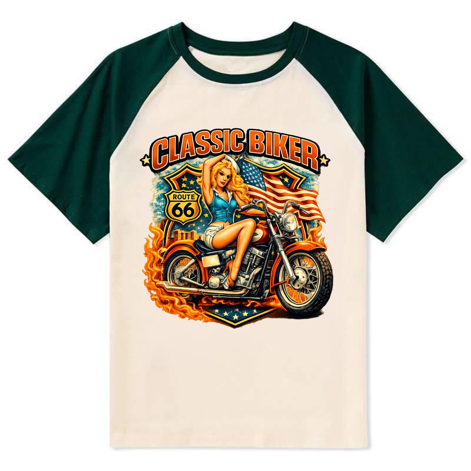 Classic Pinup Biker - Contrast Raglan T-shirt