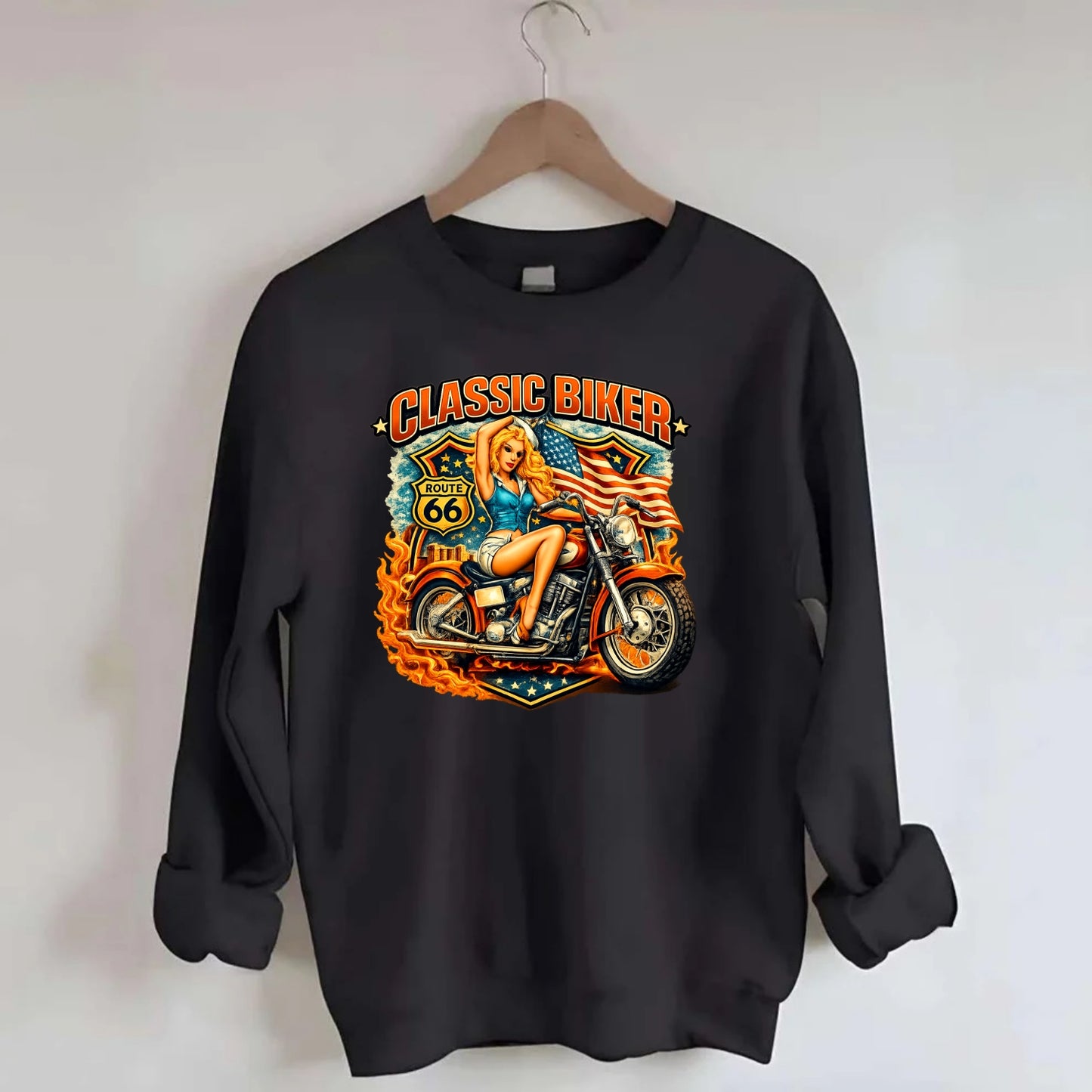 Classic Pinup Biker - Crewneck Sweatshirt