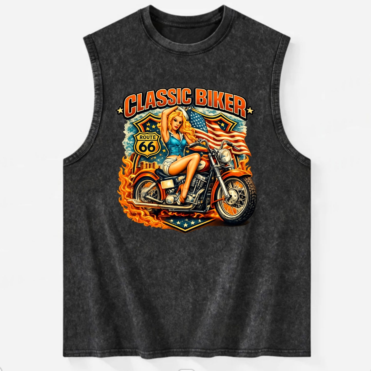 Classic Pinup Biker - Vintage Washed Tank