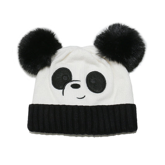 Cute Panda Fleece-Lined Knit Hat for Kids