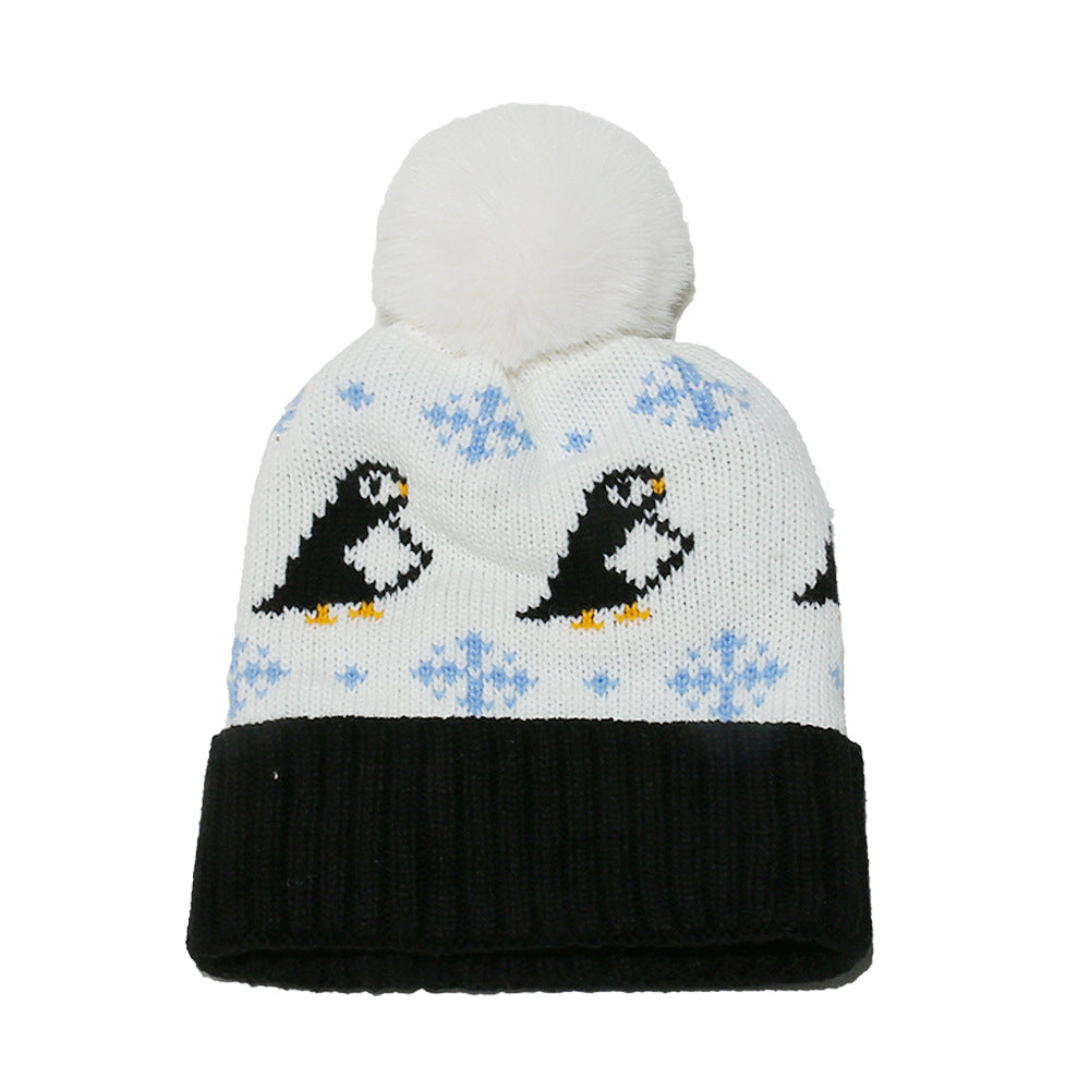 Cute Penguin Knit Hat - Warm Fleece Lined Winter Beanie