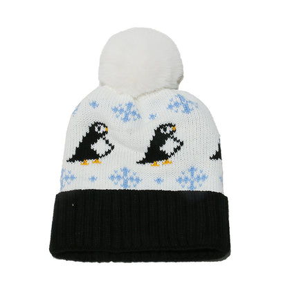 Cute Penguin Knit Hat - Warm Fleece Lined Winter Beanie