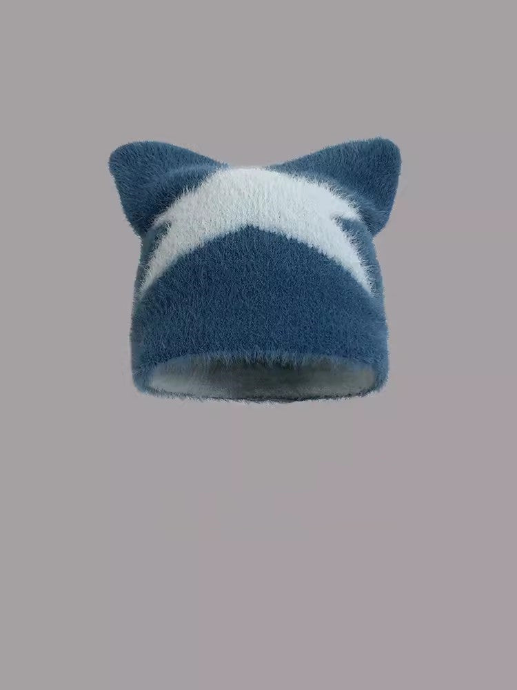 Cozy Star Cat Ear Beanie: Warm Wool Blend Hat for Autumn/Winter