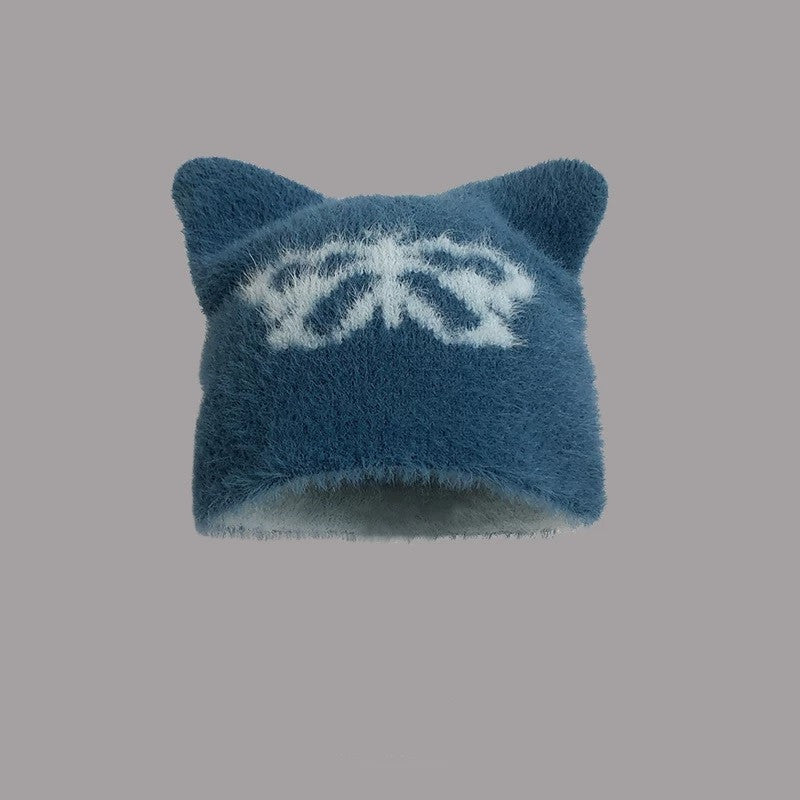 Cozy Star Cat Ear Beanie: Warm Wool Blend Hat for Autumn/Winter
