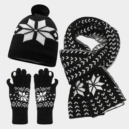 Cozy Snowflake Knit Hat, Scarf & Glove Set