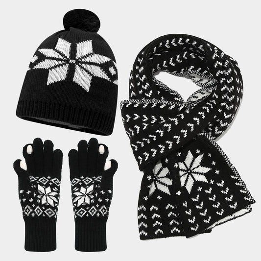 Cozy Snowflake Knit Hat, Scarf & Glove Set